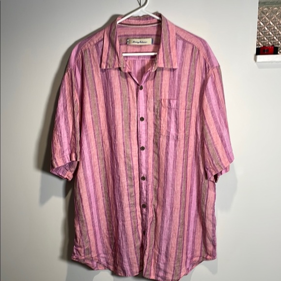 Tommy Bahama Pink Casual Button Down Shirt 100% linen - Picture 1 of 6